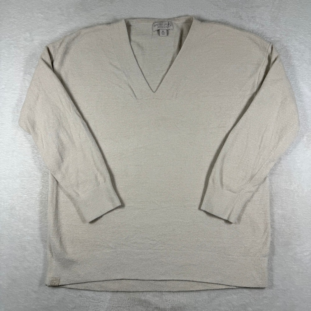 Barefoot Dreams CozyChic Ultra Lite V-Neck Pullover Sweater Beige XS BDWCU21874